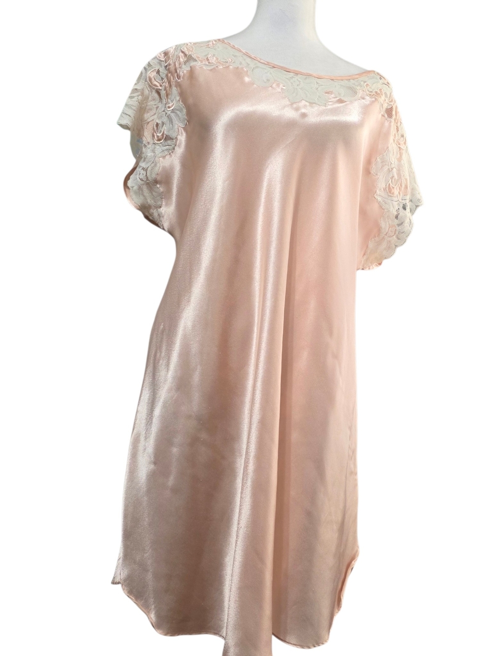 Josie Pink Satin Lace Nightgown Sleep Dress Loungewear Vintage Glam Size L
